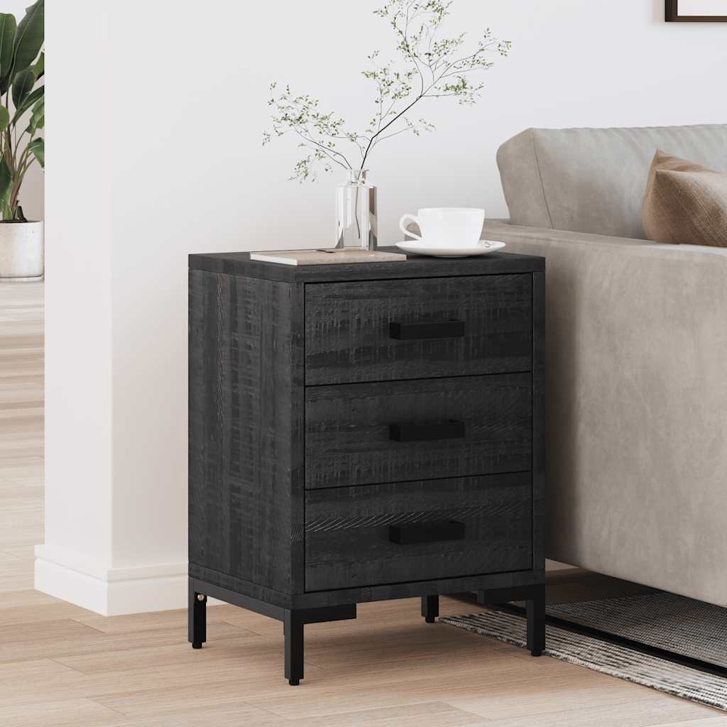 Comodino Nero 40x30x55 cm Legno Massello di Pino Riciclato | homemem39