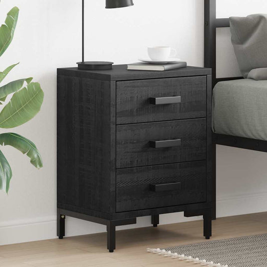 Comodino Nero 40x30x55 cm Legno Massello di Pino Riciclato