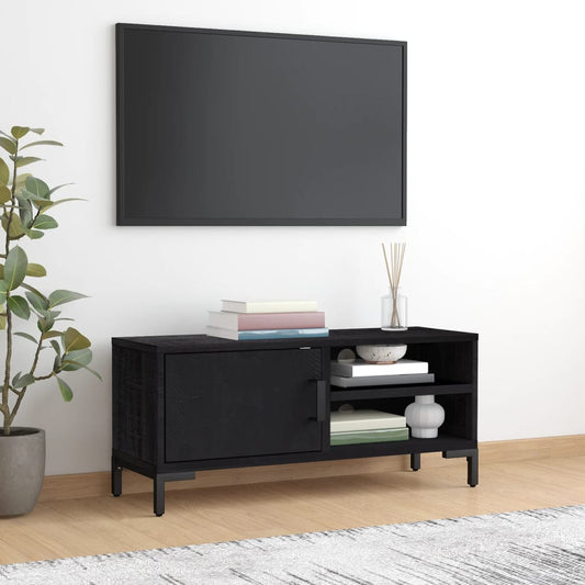 Mobile TV Nero 90x30x40 cm in Legno Massello di Pino - homemem39