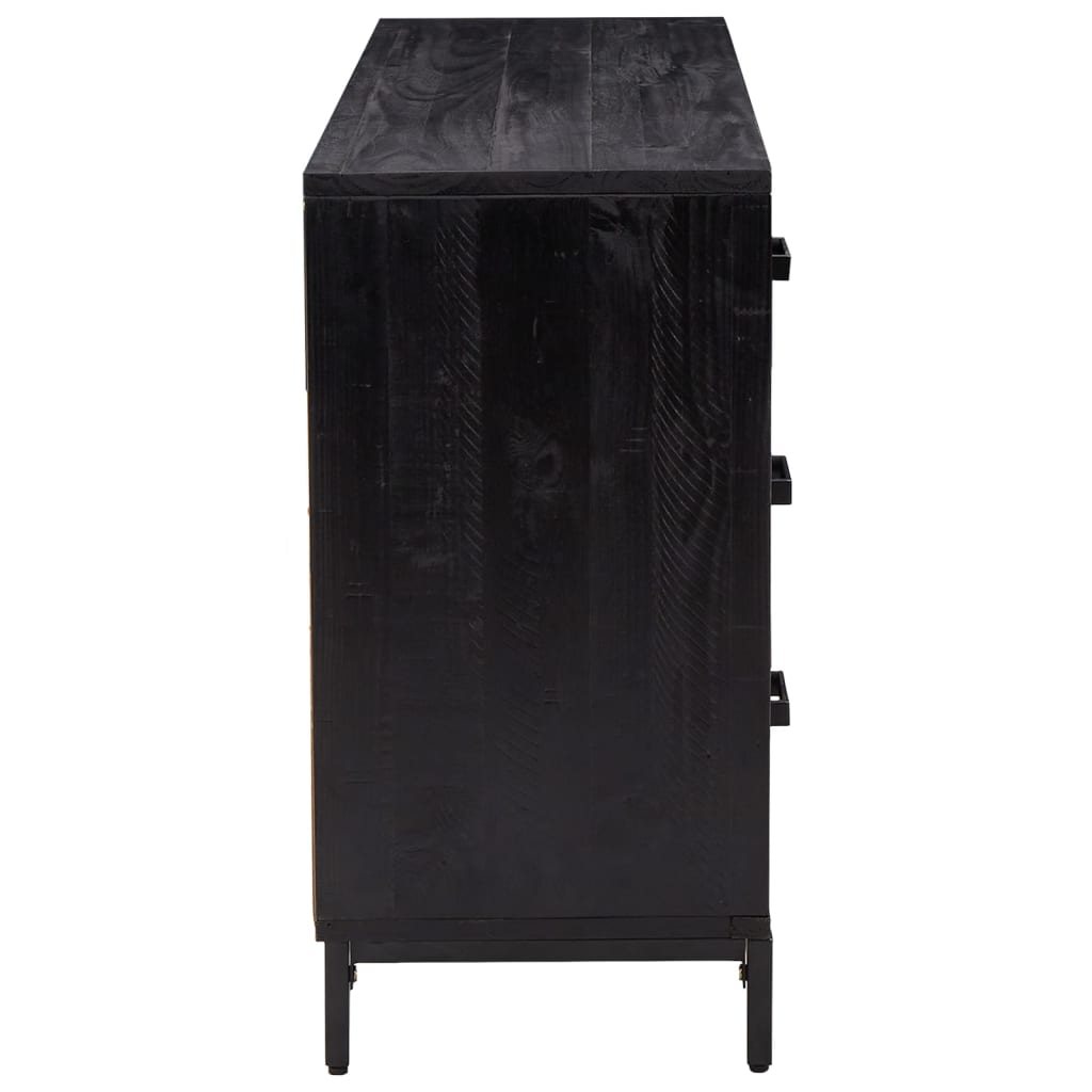 Credenza Nera 110x35x70 cm in Legno Massello di Pino - homemem39