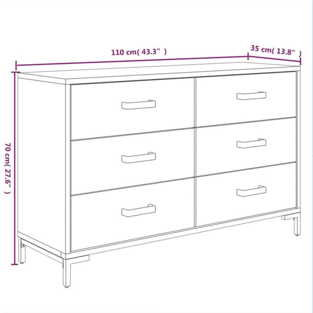 Credenza Nera 110x35x70 cm in Legno Massello di Pino - homemem39