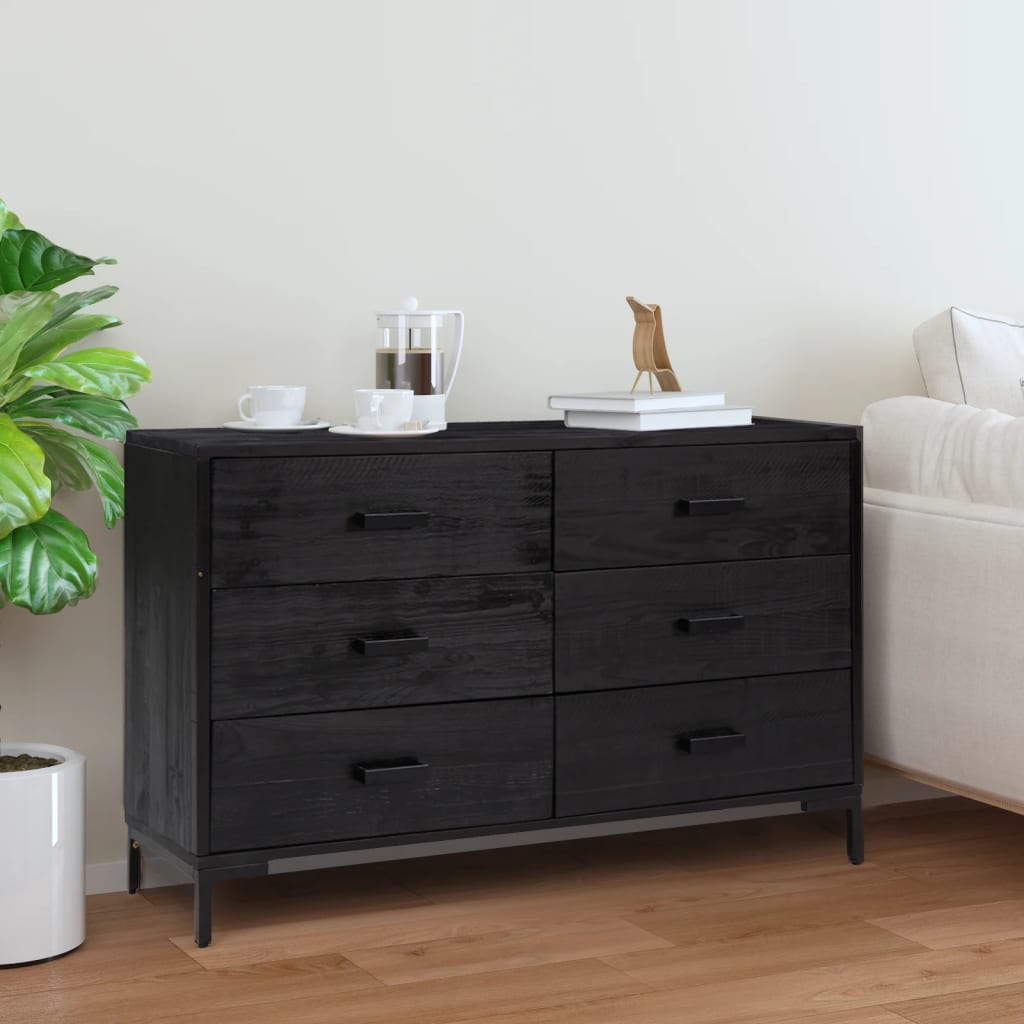 Credenza Nera 110x35x70 cm in Legno Massello di Pino - homemem39