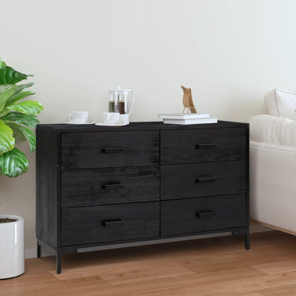 Credenza Nera 110x35x70 cm in Legno Massello di Pino - homemem39
