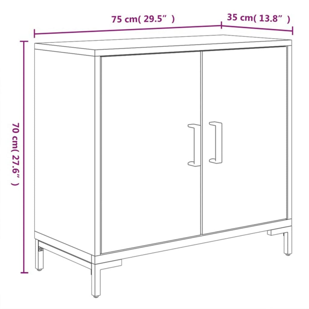 Credenza Nera 75x35x70 cm in Legno Massello di Pino - homemem39