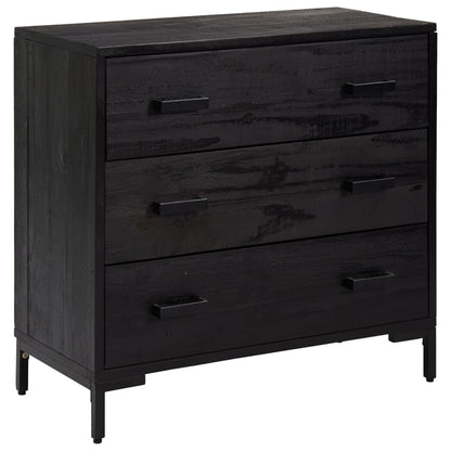 Cassettiera Nera 75x35x70 cm in Legno Massello di Pino - homemem39