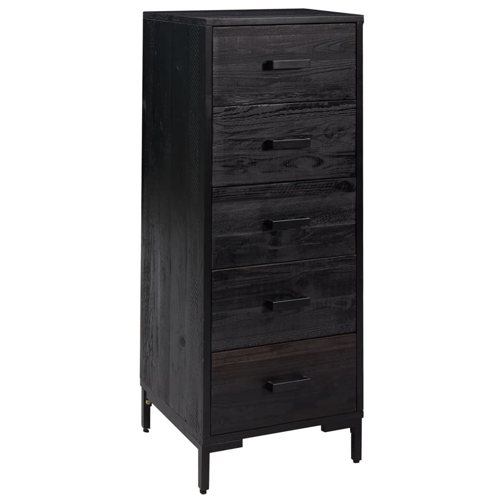 Cassettiera Nera 42x35x110 cm in Legno Massello di Pino - homemem39