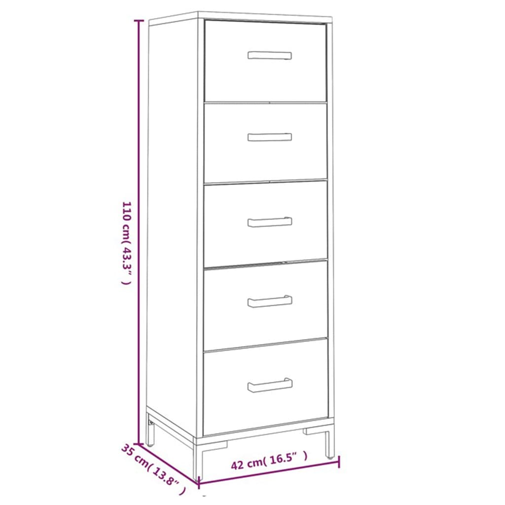Cassettiera Nera 42x35x110 cm in Legno Massello di Pino - homemem39