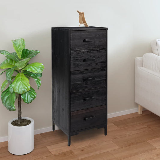 Cassettiera Nera 42x35x110 cm in Legno Massello di Pino - homemem39