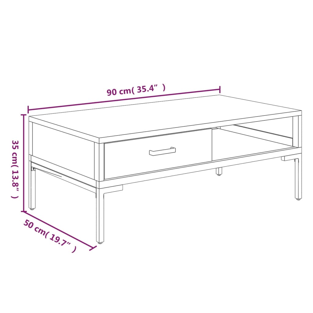 Tavolino da Salotto 90x50x35 cm in Legno Massello di Pino | homemem39