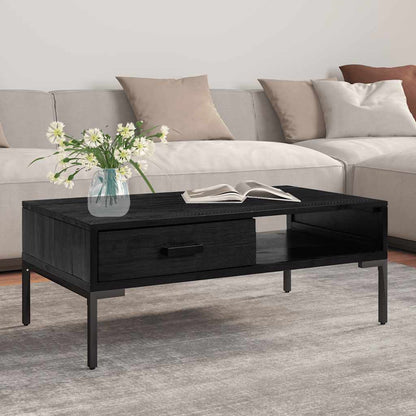 Tavolino da Salotto Nero 90x50x35 cm in Legno Massello di Pino | homemem39