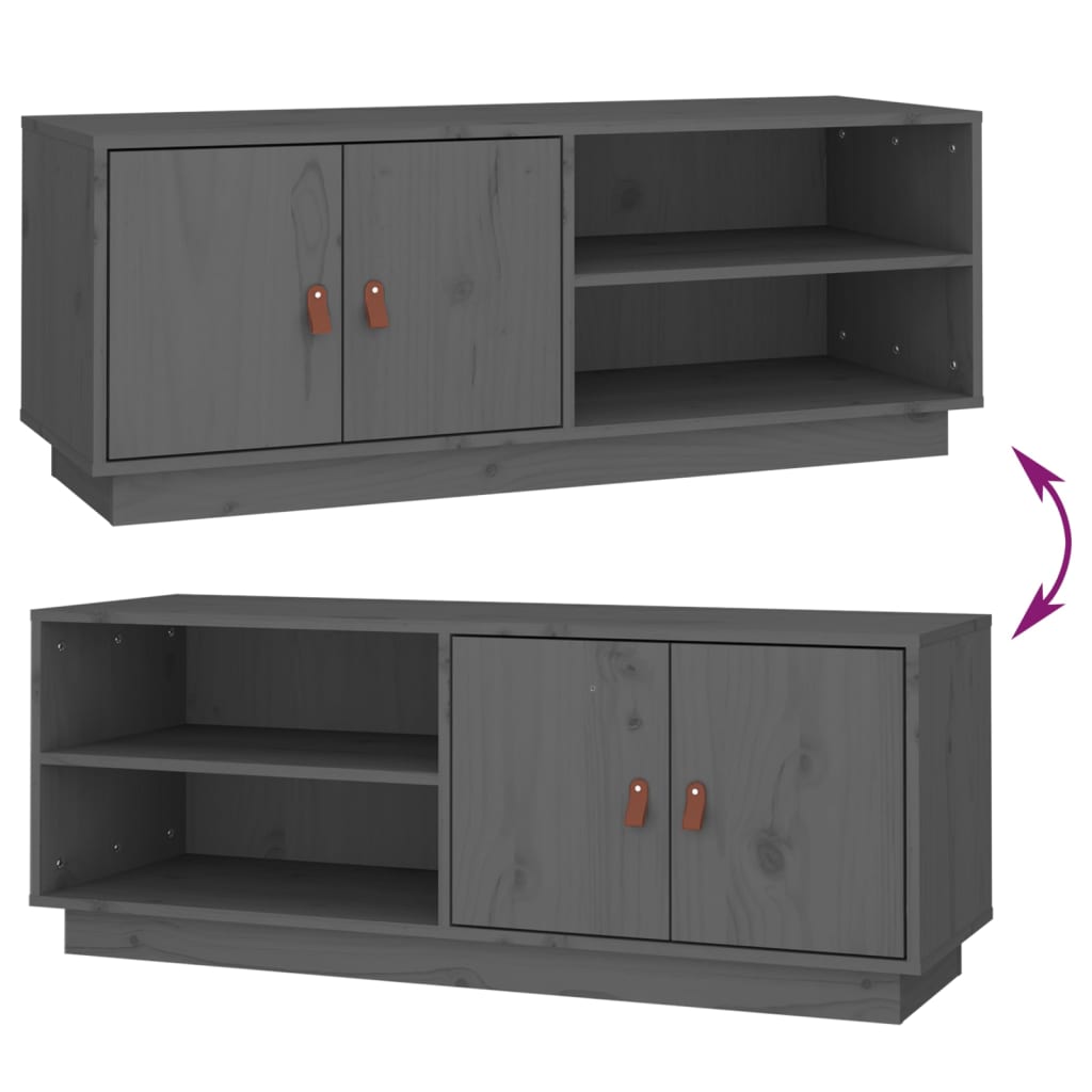 Mobile Porta TV Grigio 105x34x40 cm in Legno Massello di Pino - homemem39