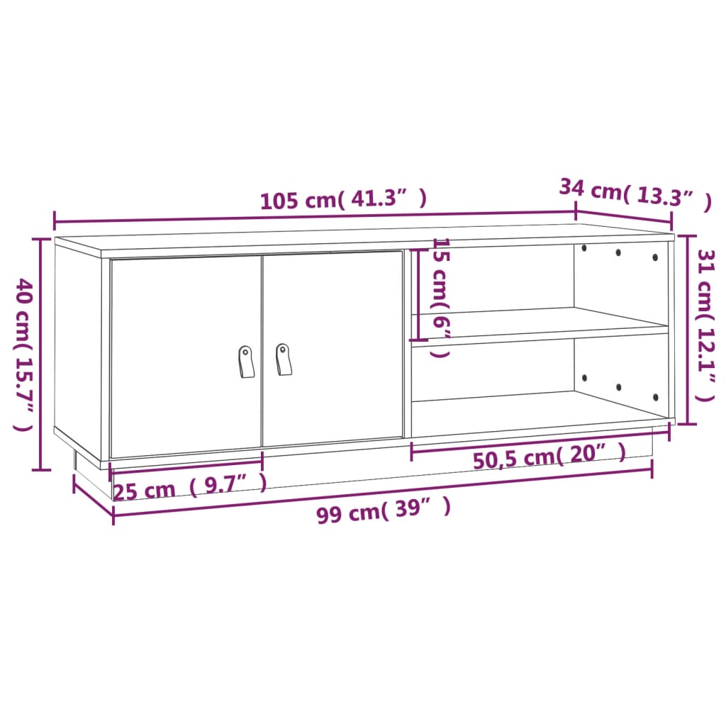 Mobile Porta TV Grigio 105x34x40 cm in Legno Massello di Pino - homemem39