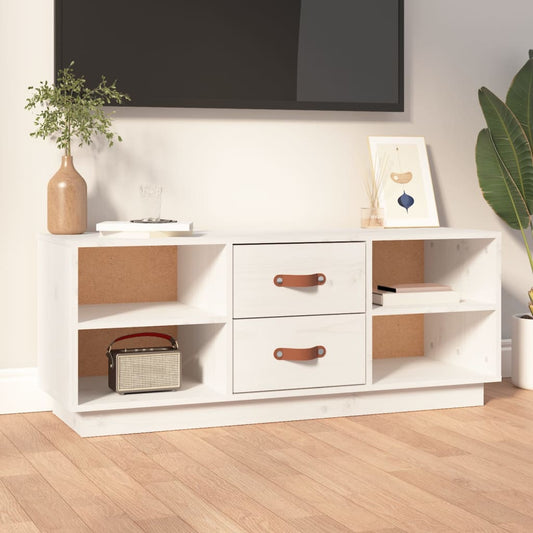 Mobile Porta TV Bianco 100x34x40 cm in Legno Massello di Pino - homemem39