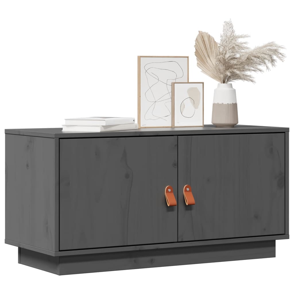 Mobile Porta TV Grigio 80x34x40 cm in Legno Massello di Pino - homemem39