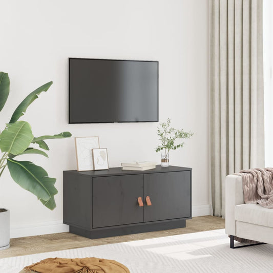 Mobile Porta TV Grigio 80x34x40 cm in Legno Massello di Pino - homemem39