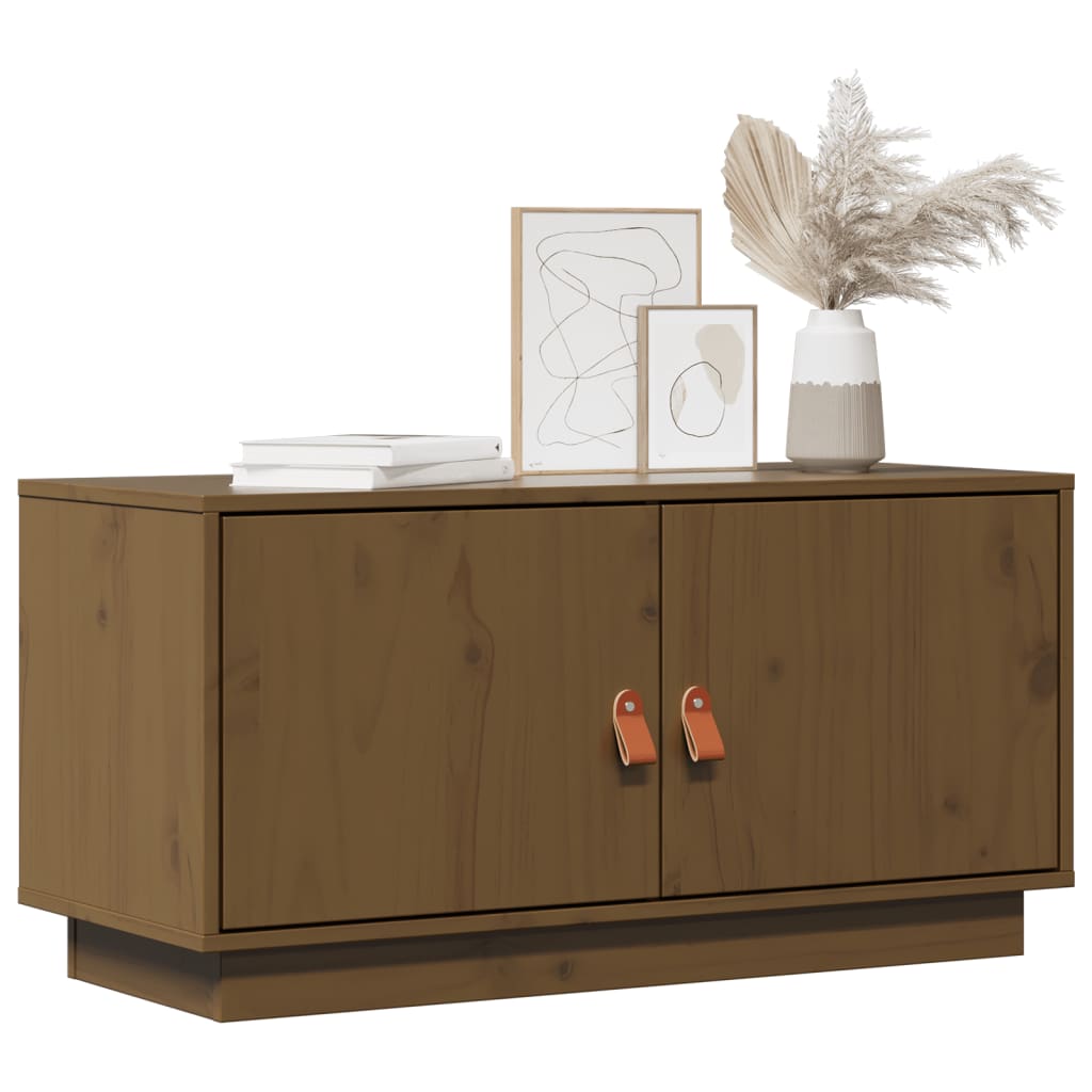 Mobile Porta TV Ambrato 80x34x40 cm in Legno Massello di Pino - homemem39