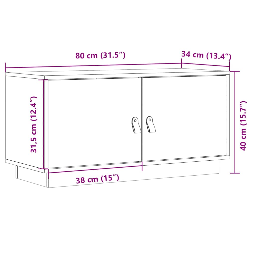 Mobile Porta TV Ambrato 80x34x40 cm in Legno Massello di Pino