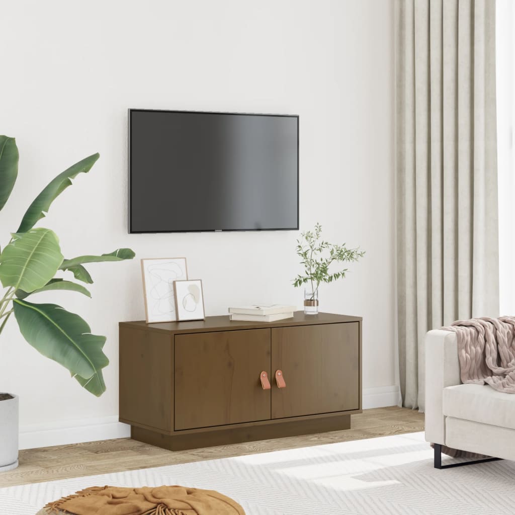 Mobile Porta TV Ambrato 80x34x40 cm in Legno Massello di Pino - homemem39
