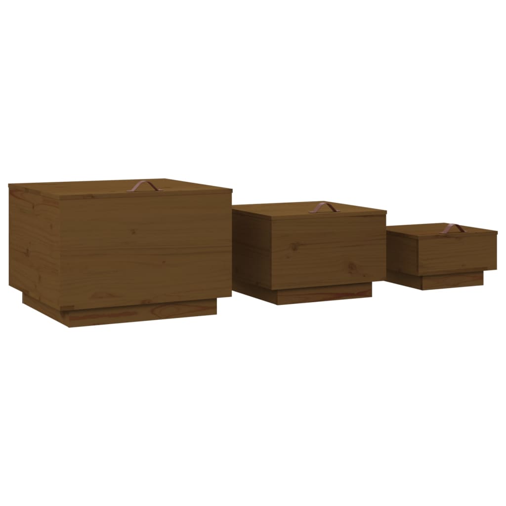 Contenitori Portaoggetti Coperchi 3pz ambra Legno Massello Pino | homemem39