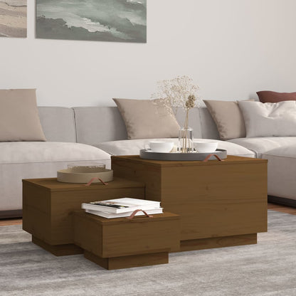 Contenitori Portaoggetti Coperchi 3pz ambra Legno Massello Pino | homemem39