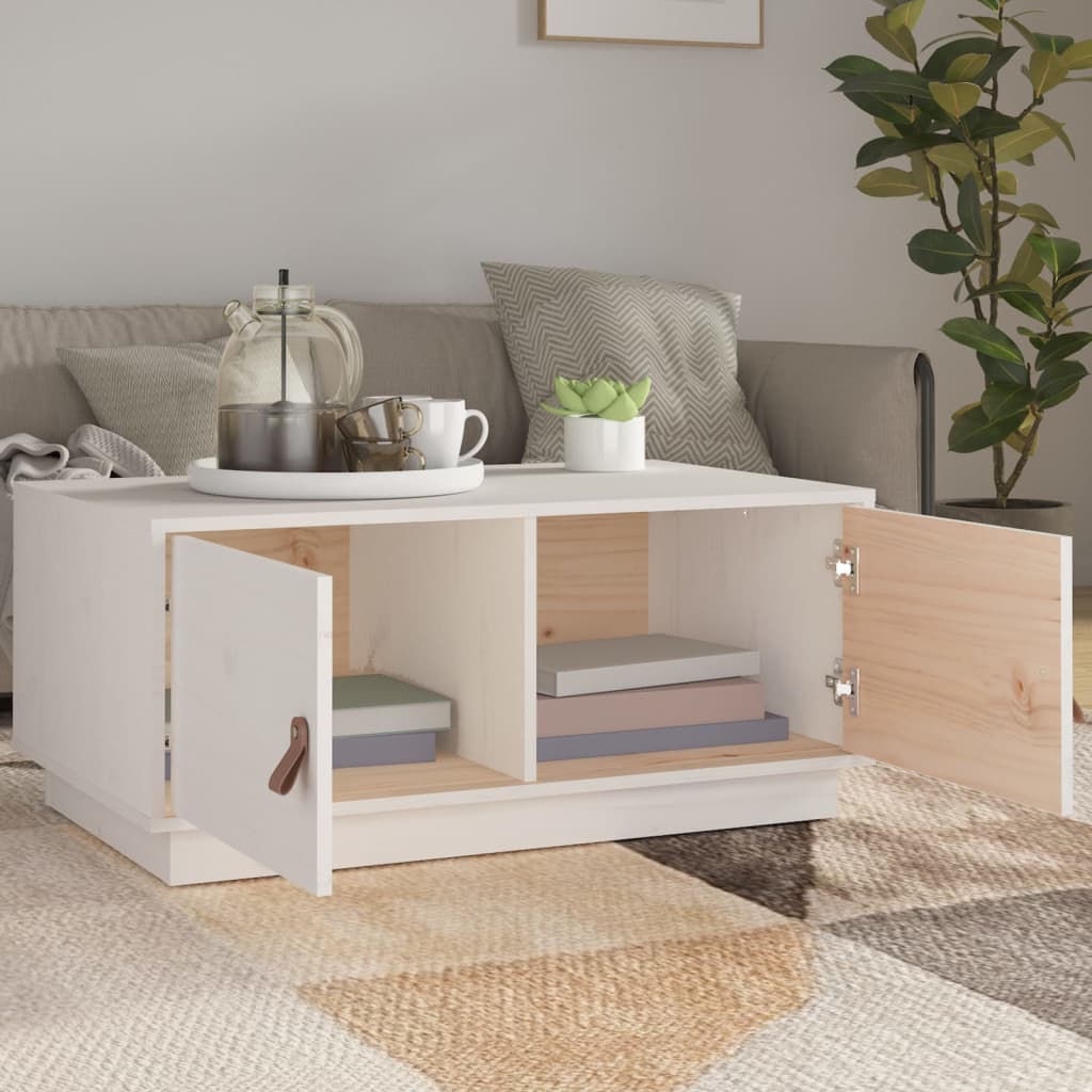 Tavolino da Salotto Bianco 80x50x35cm in Legno Massello di Pino | homemem39