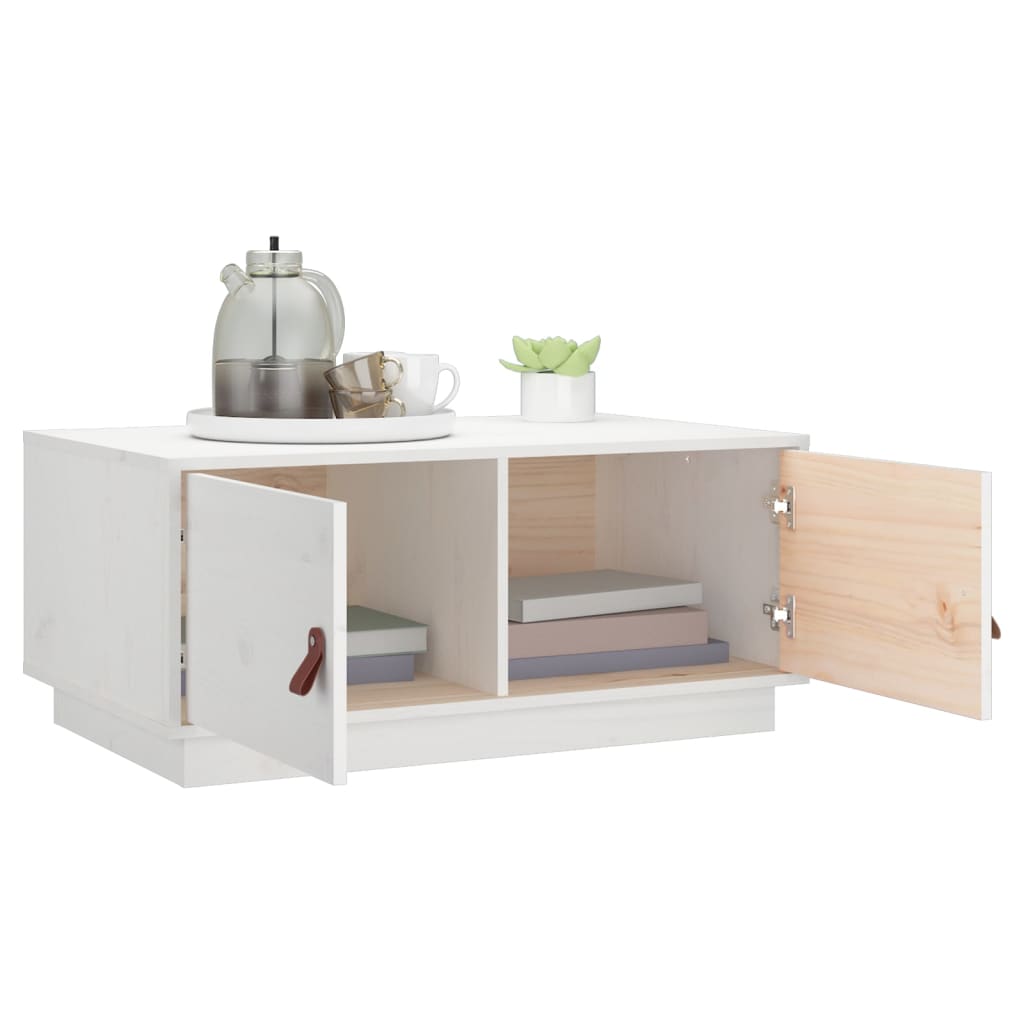 Tavolino da Salotto Bianco 80x50x35cm in Legno Massello di Pino | homemem39