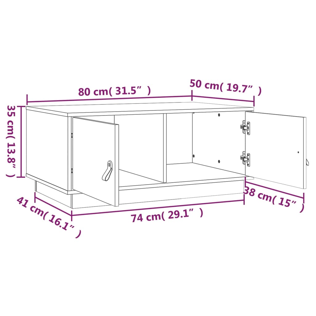 Tavolino da Salotto Bianco 80x50x35cm in Legno Massello di Pino | homemem39