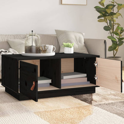 Tavolino da Salotto Nero 80x50x35 cm in Legno Massello di Pino | homemem39