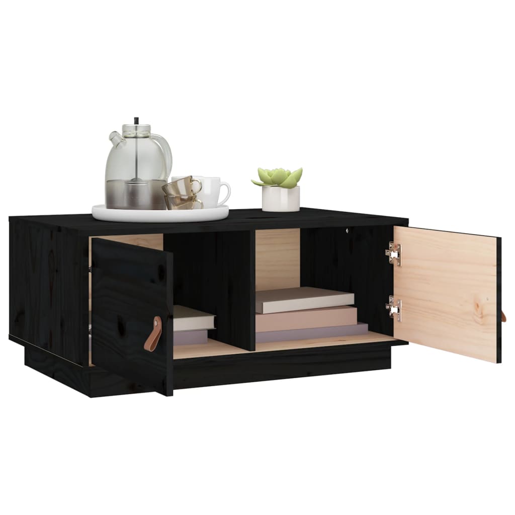 Tavolino da Salotto Nero 80x50x35 cm in Legno Massello di Pino | homemem39