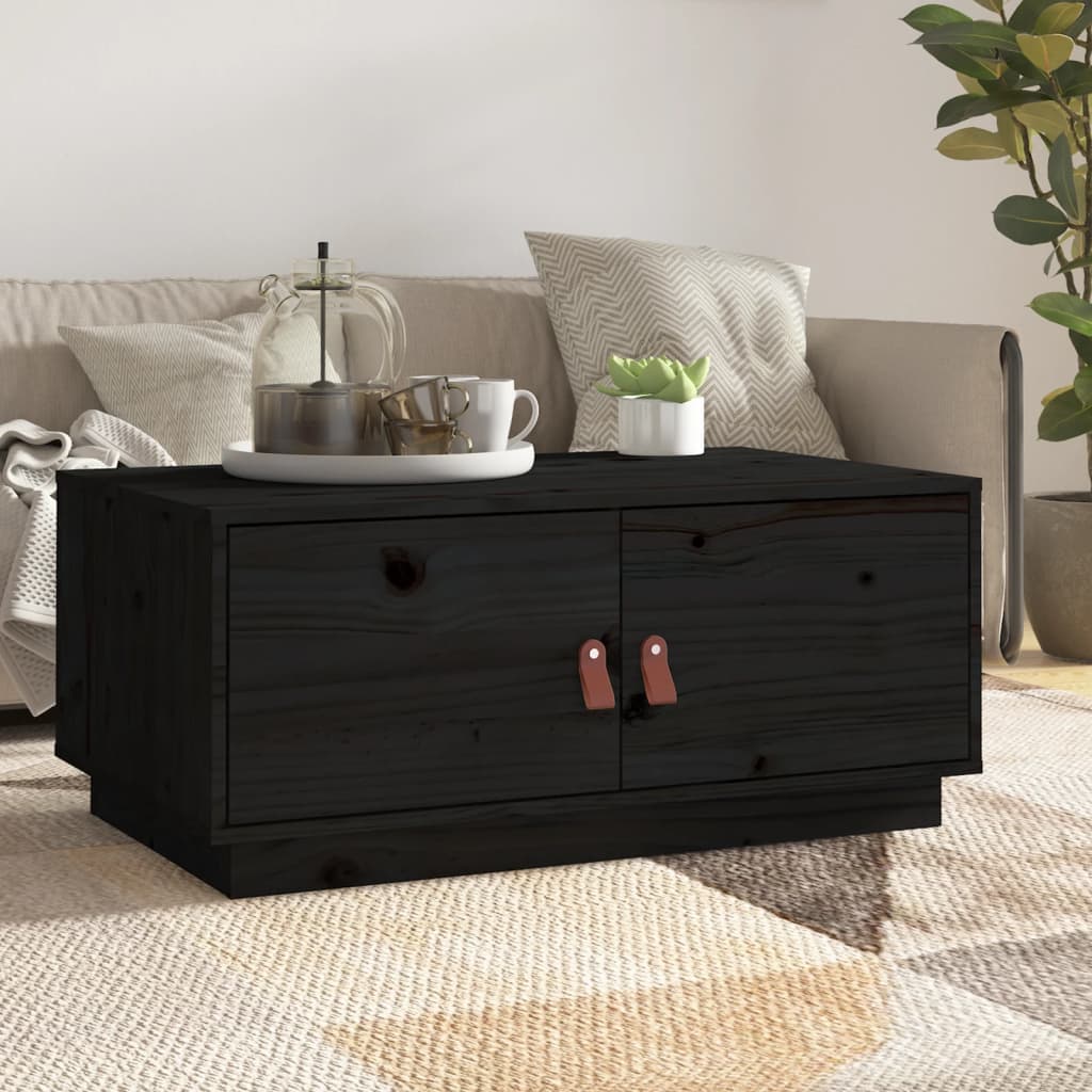 Tavolino da Salotto Nero 80x50x35 cm in Legno Massello di Pino | homemem39