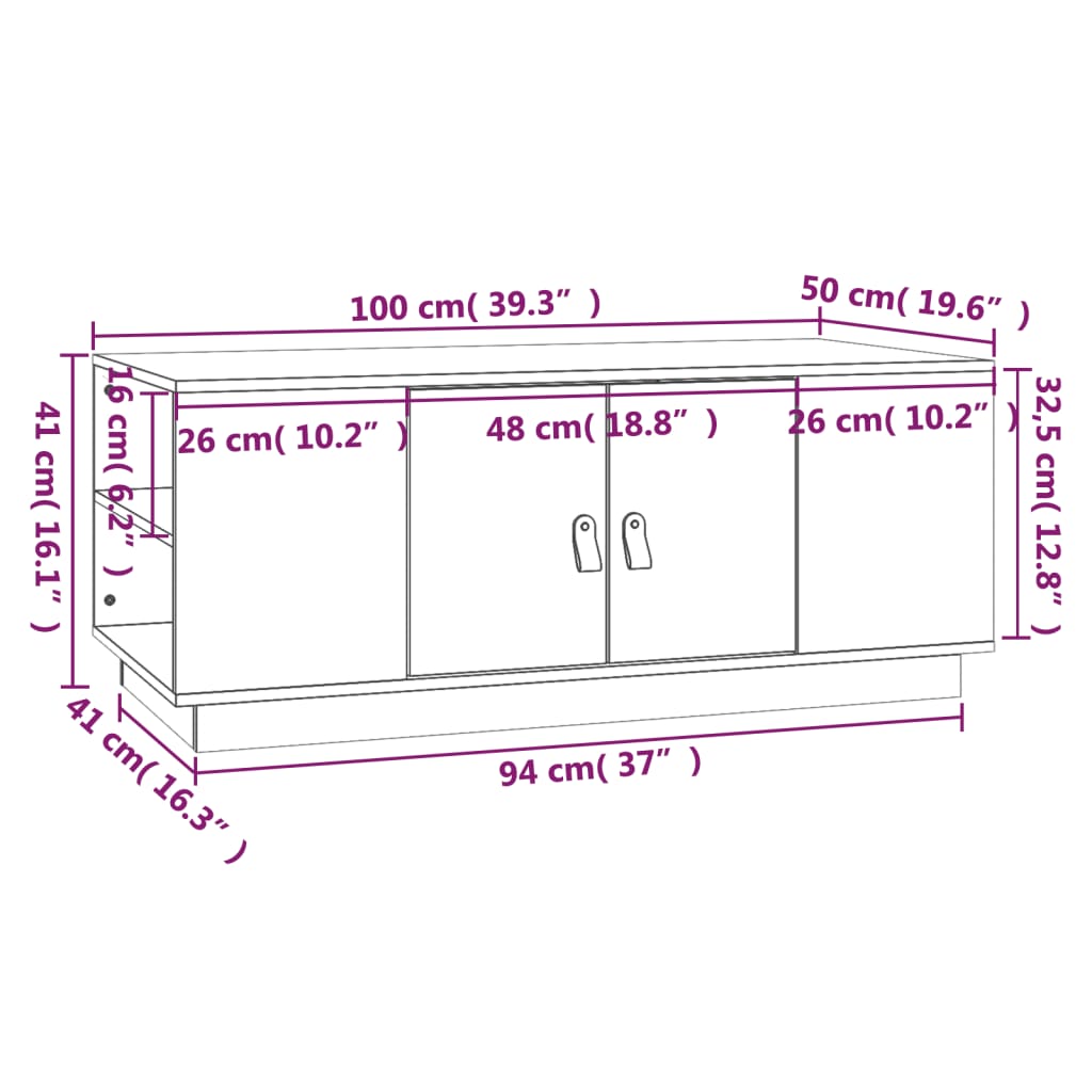 Tavolino da Salotto Grigio 100x50x41 cm Legno Massello di Pino | homemem39