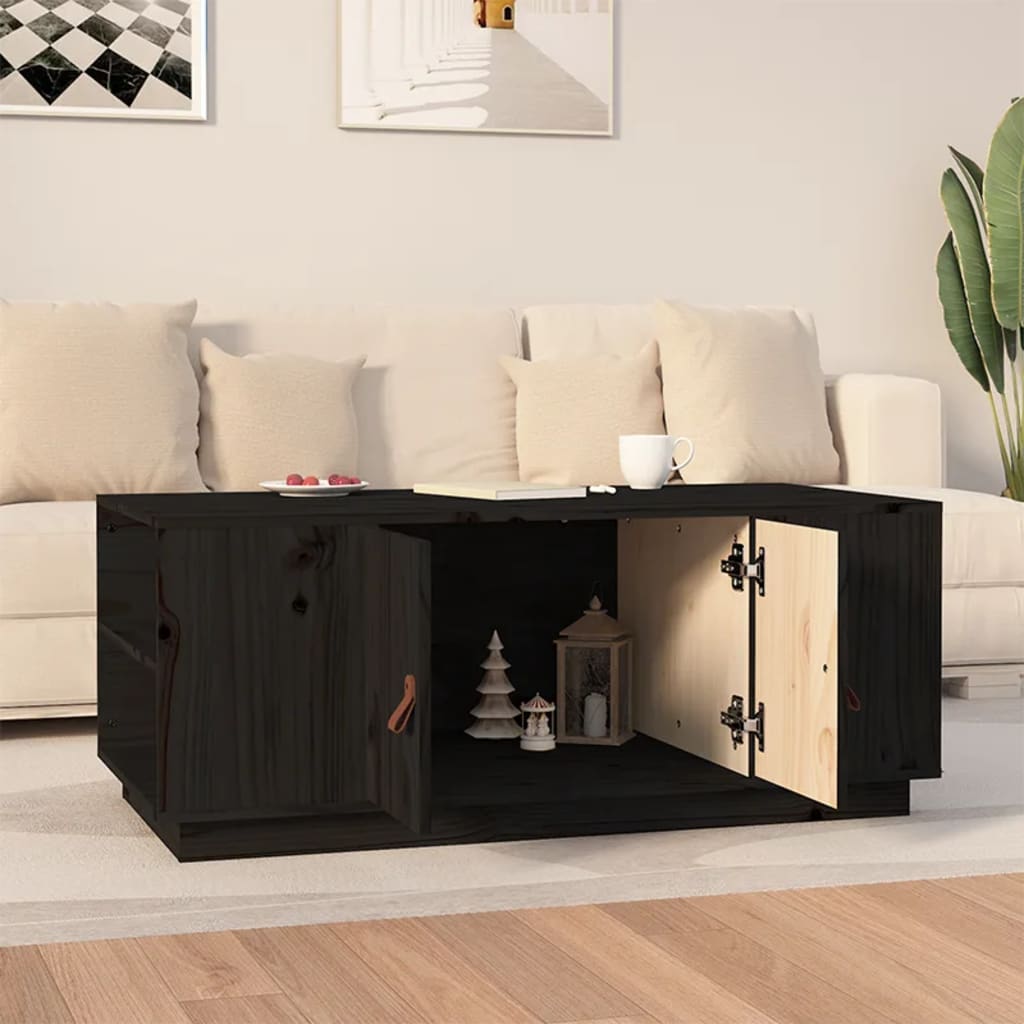 Tavolino da Salotto Nero 100x50x41 cm in Legno Massello di Pino | homemem39