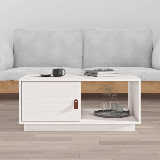 Tavolino da Salotto Bianco 80x50x35,5 cm Legno Massello di Pino | homemem39