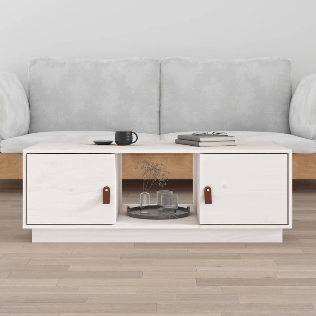 Tavolino da Salotto Bianco 100x50x35 cm Legno Massello di Pino | homemem39