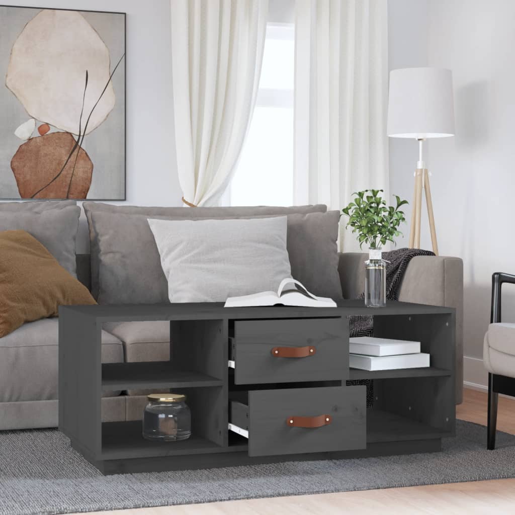 Tavolino da Salotto Grigio 100x50x41 cm Legno Massello di Pino | homemem39