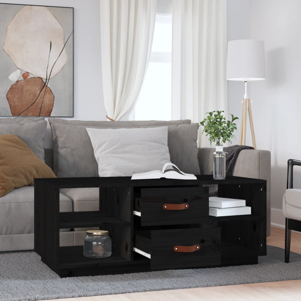 Tavolino da Salotto Nero 100x50x41 cm in Legno Massello di Pino | homemem39