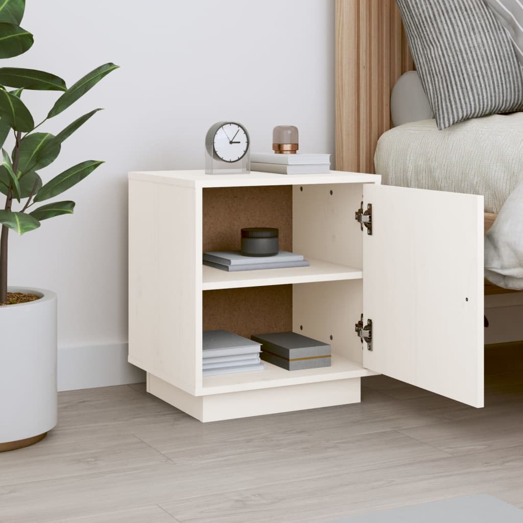 Comodino Bianco 40x34x45 cm in Legno Massello di Pino - homemem39