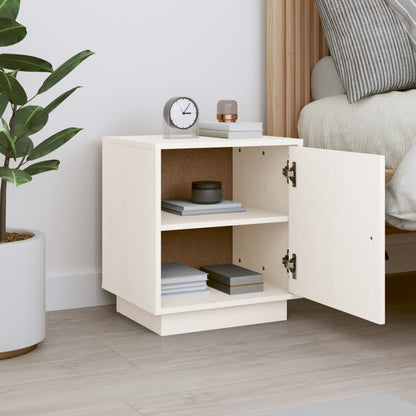 Comodino Bianco 40x34x45 cm in Legno Massello di Pino - homemem39