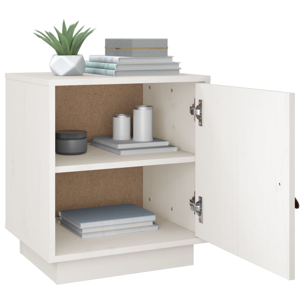 Comodino Bianco 40x34x45 cm in Legno Massello di Pino - homemem39