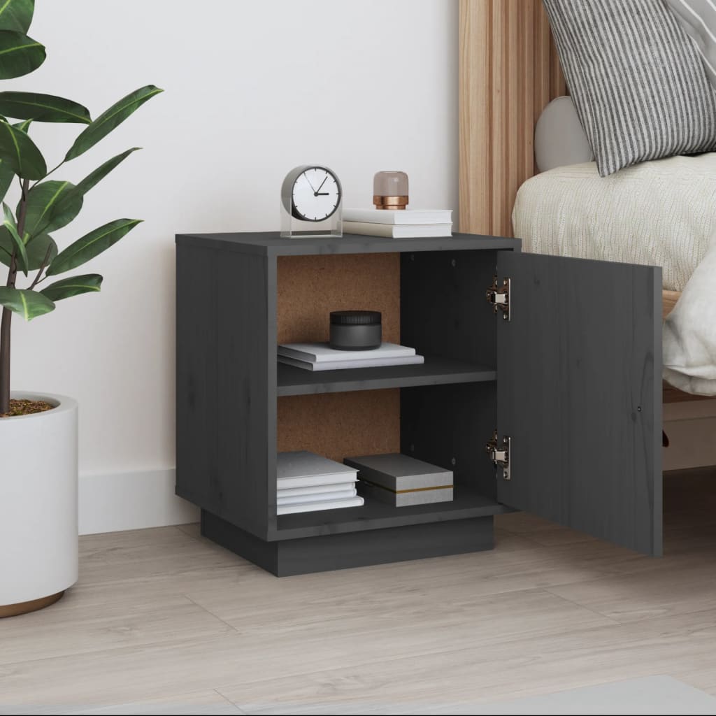 Comodino Grigio 40x34x45 cm in Legno Massello di Pino - homemem39