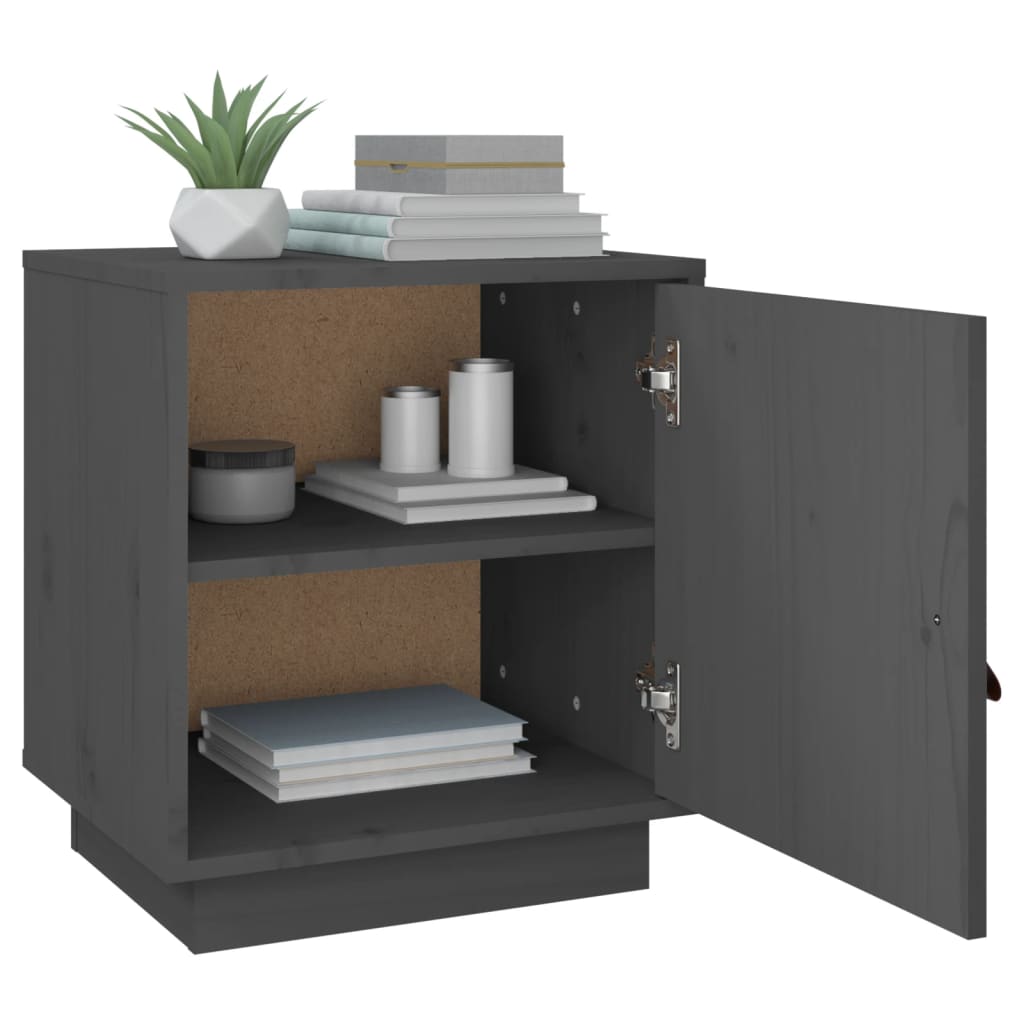 Comodino Grigio 40x34x45 cm in Legno Massello di Pino - homemem39