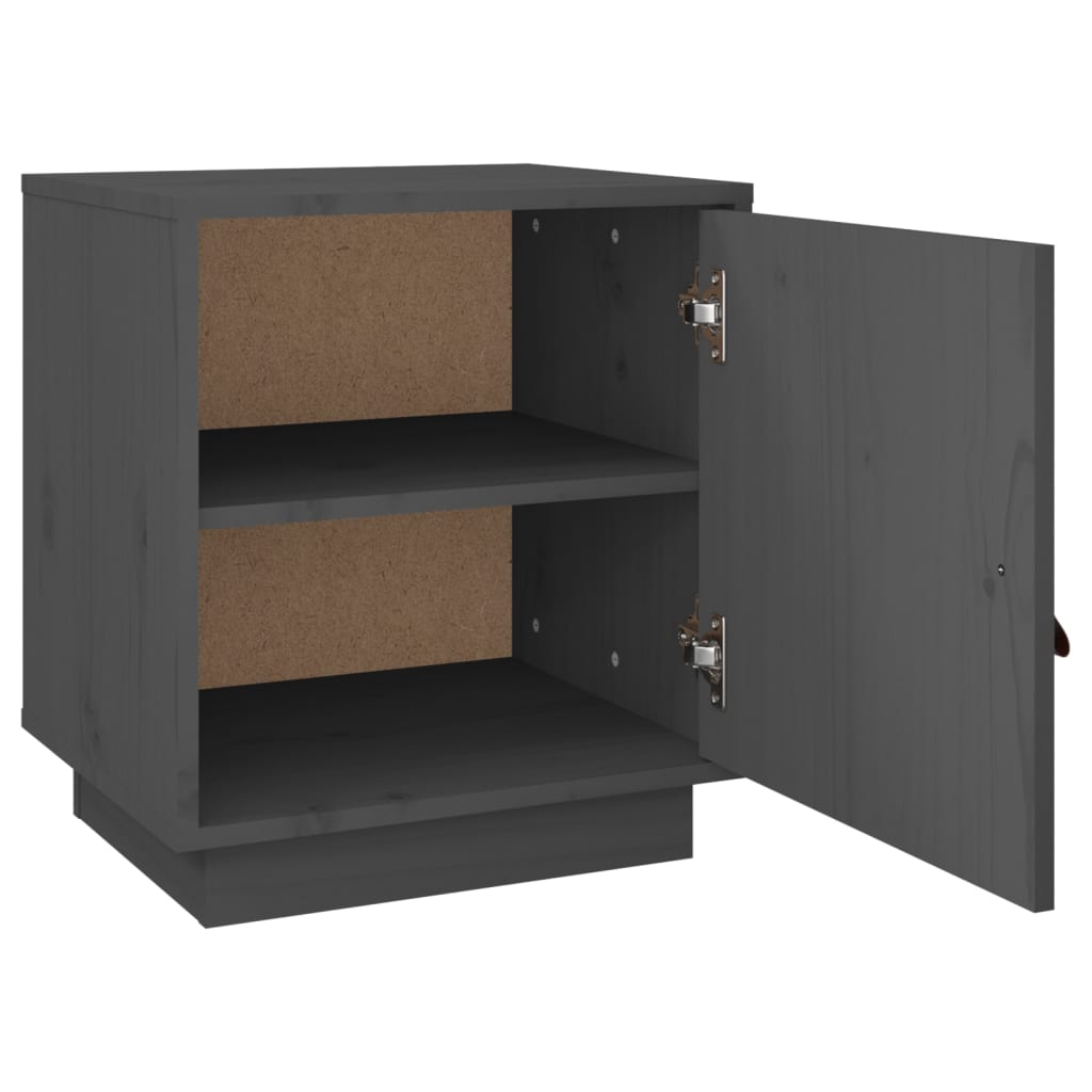 Comodino Grigio 40x34x45 cm in Legno Massello di Pino - homemem39