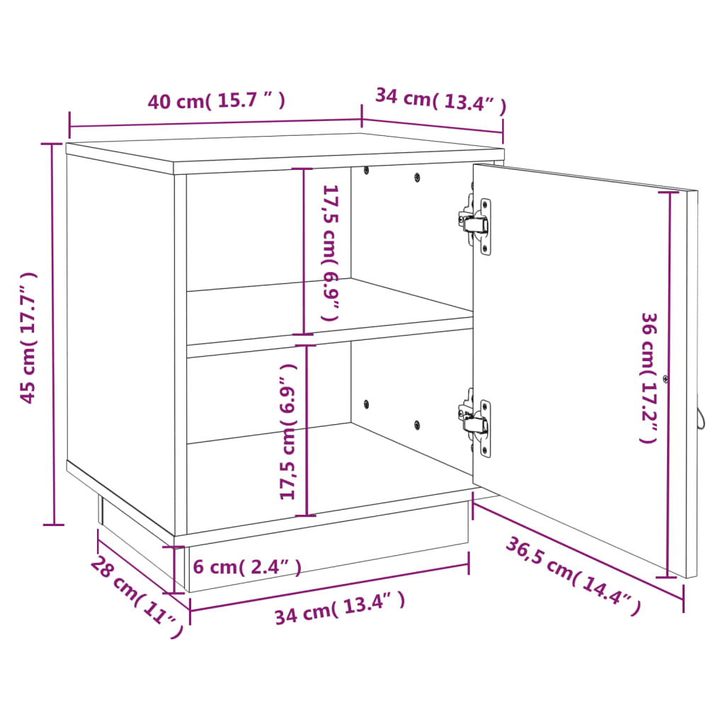 Comodino Grigio 40x34x45 cm in Legno Massello di Pino - homemem39