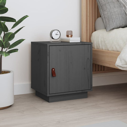 Comodino Grigio 40x34x45 cm in Legno Massello di Pino - homemem39
