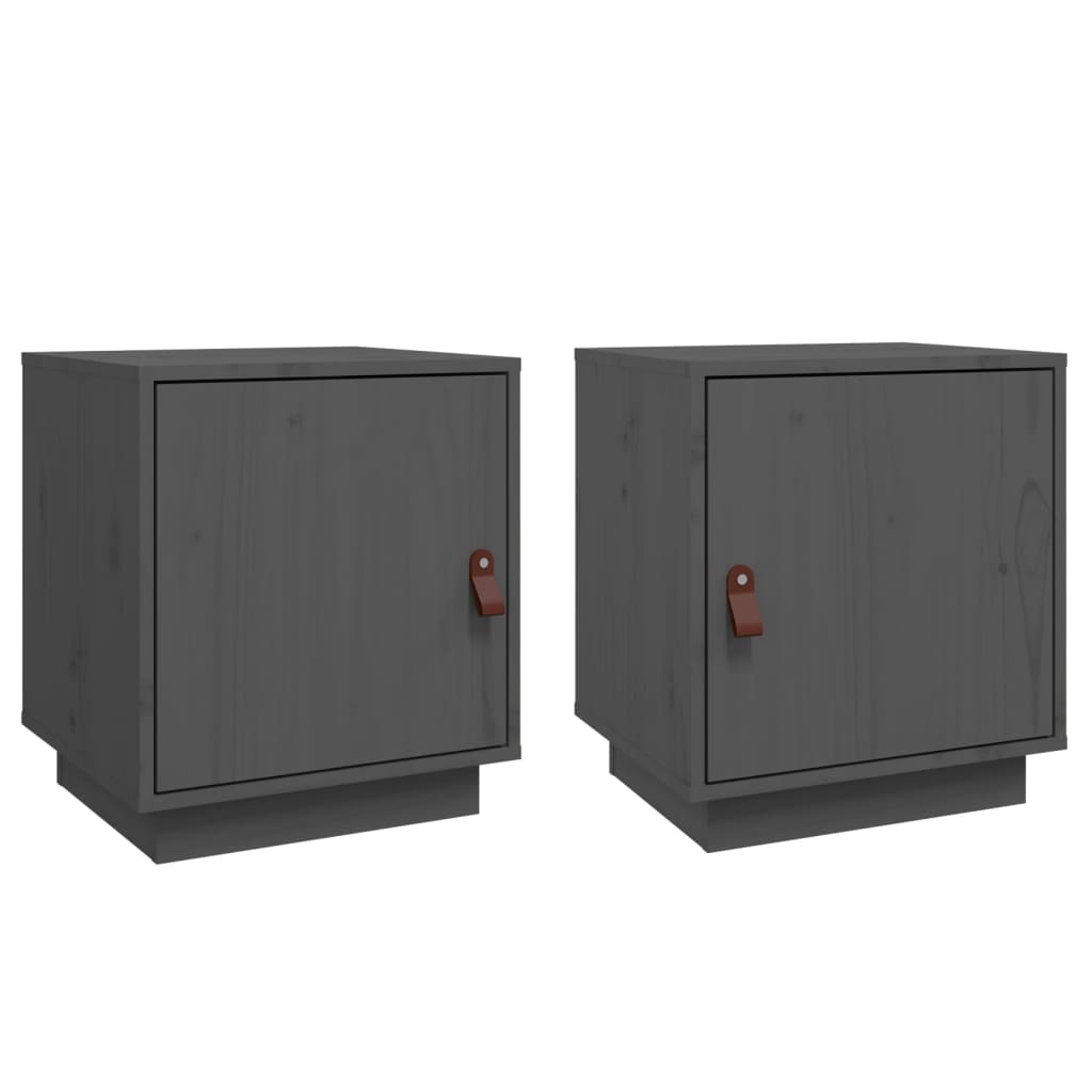 Comodini Grigi 2 pz 40x34x45 cm in Legno Massello di Pino - homemem39
