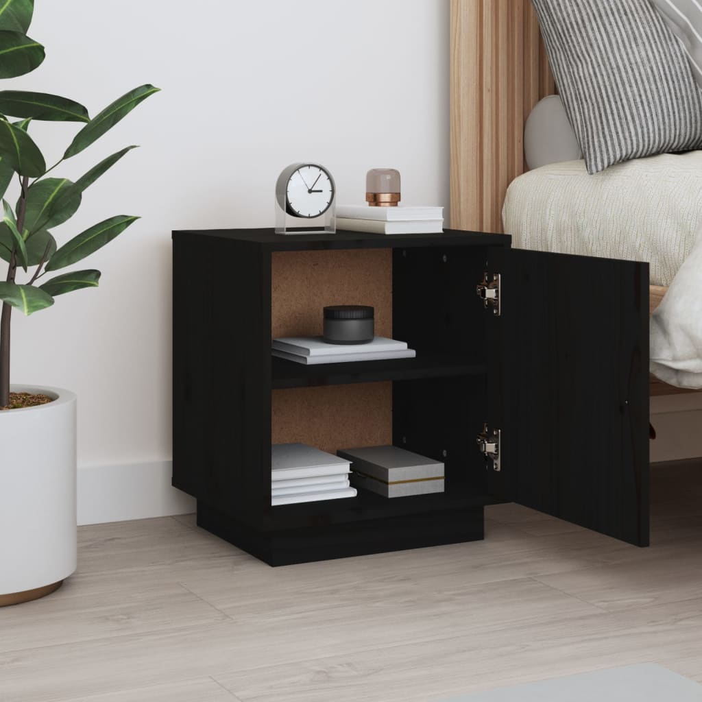 Comodino Nero 40x34x45 cm in Legno Massello di Pino - homemem39