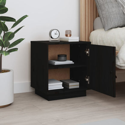 Comodino Nero 40x34x45 cm in Legno Massello di Pino - homemem39