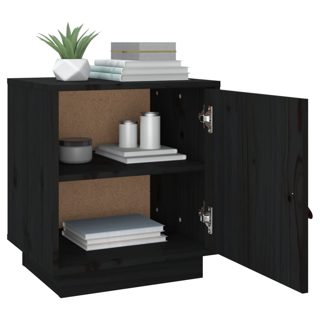 Comodino Nero 40x34x45 cm in Legno Massello di Pino - homemem39