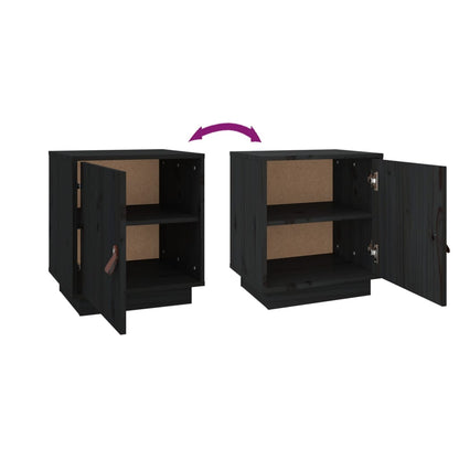 Comodino Nero 40x34x45 cm in Legno Massello di Pino - homemem39