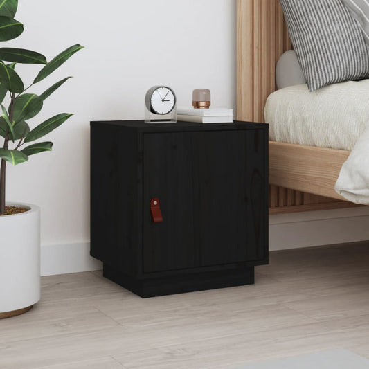 Comodino Nero 40x34x45 cm in Legno Massello di Pino - homemem39